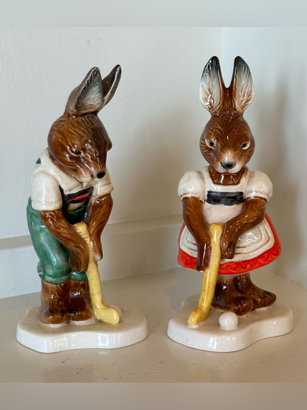 Vintage Goebel Porcelain Bavarian Bunny Boy Girl Golfer Figurines 5.5”